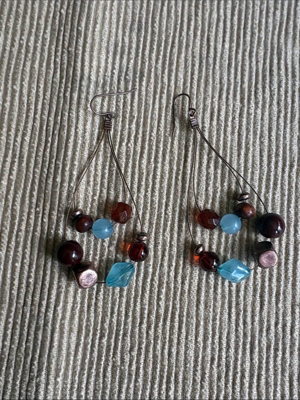 Handcrafted Blue and Brown Beaded Dangle Earrings